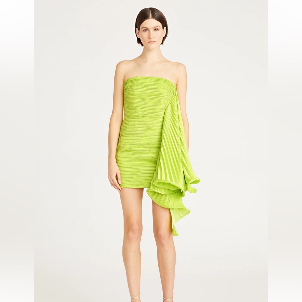 Amur Kayleigh Strapless Lime Green Pleated Mini Dress